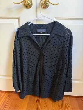Jones New York Black Eyelet Button-Down Shirt